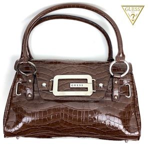 GUESS Faux Alligator Patent Leather Shoulder Bag